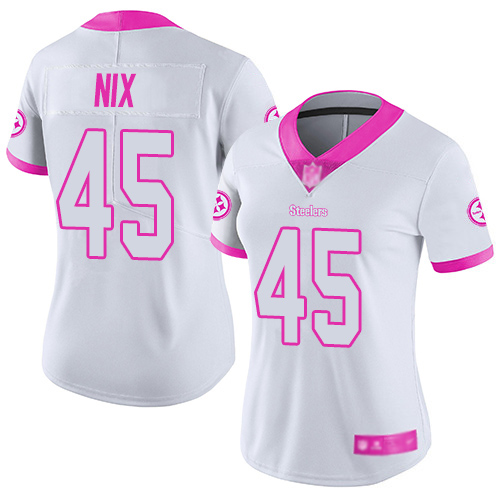 Women Pittsburgh Steelers Football #45 Limited White Pink Roosevelt Nix Rush Fashion Nike NFL Jersey->women nfl jersey->Women Jersey